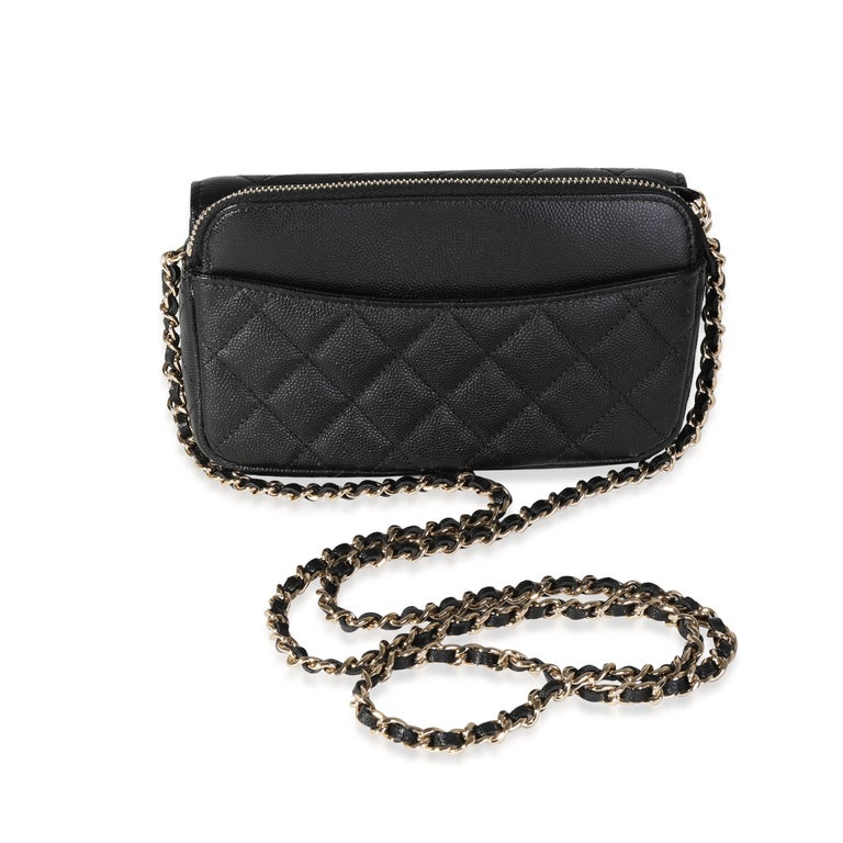 Chanel Black Quilted Caviar Phone Holder with Chain For Sale at 1stDibs