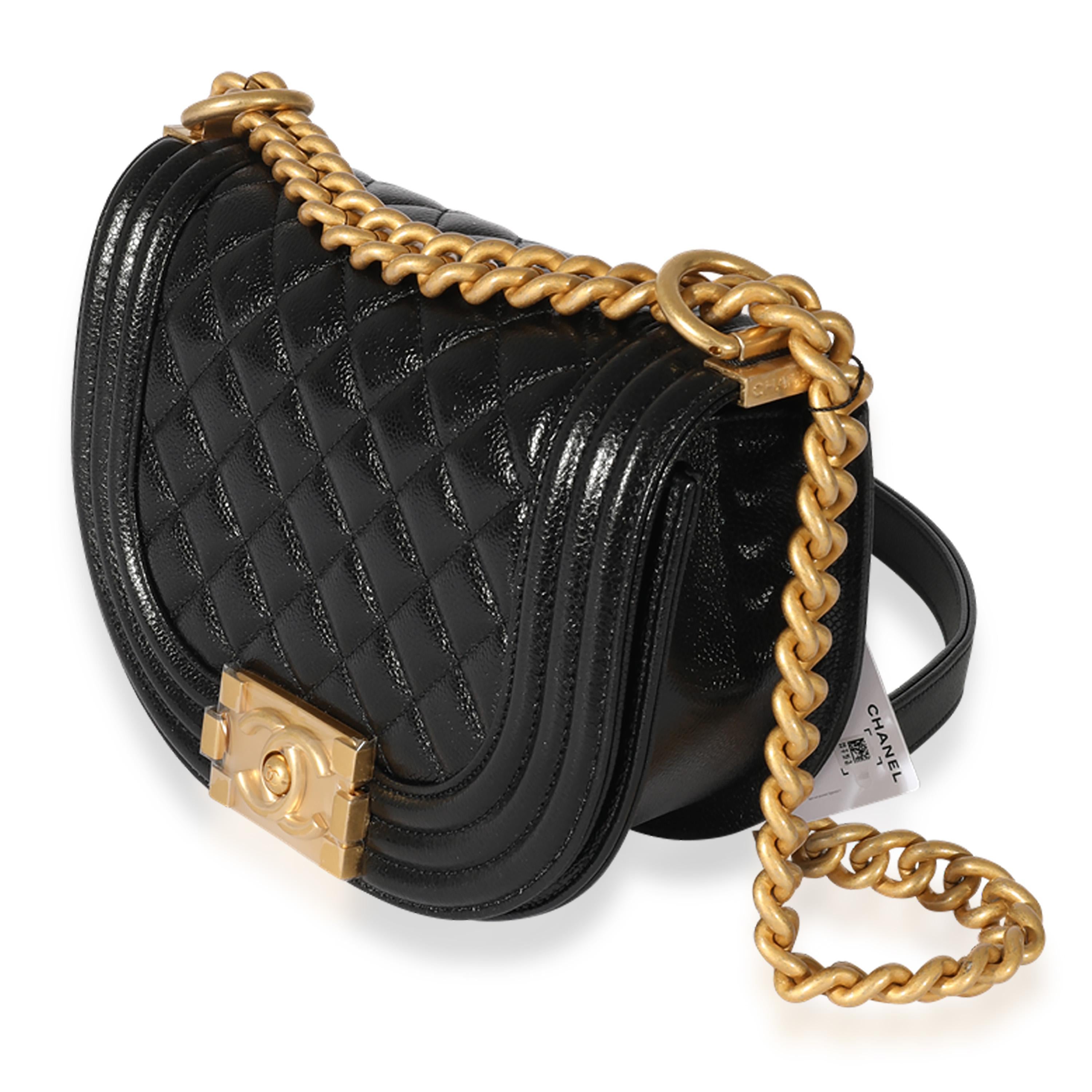 Chanel Black Quilted Caviar Small Boy Messenger Bag For Sale at 1stDibs