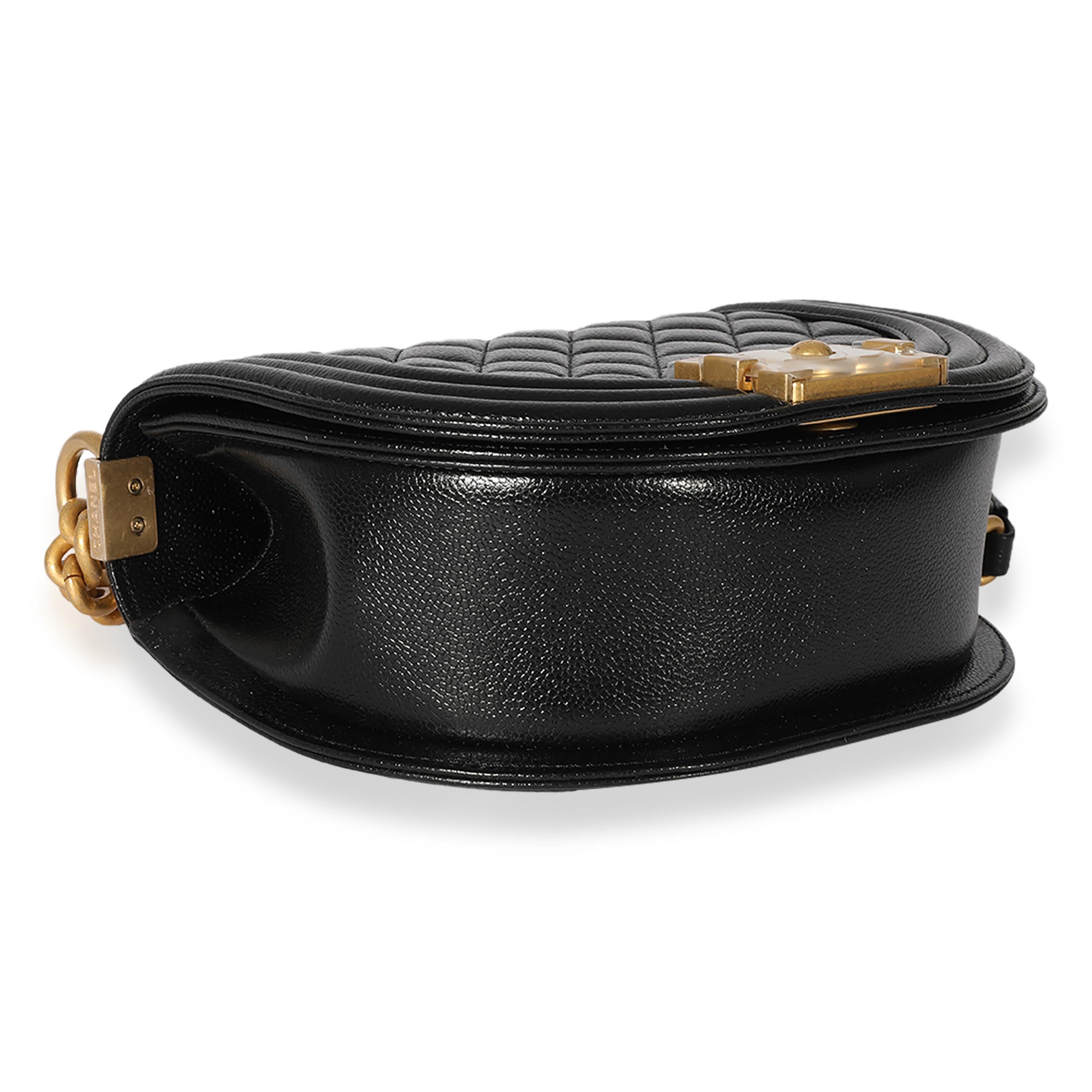 Chanel Black Quilted Caviar Small Boy Messenger Bag For Sale at 1stDibs