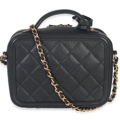 Chanel Black Quilted Caviar Small CC Filigree Vanity Case