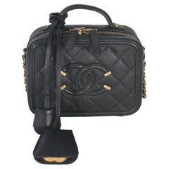 Chanel Black Quilted Caviar Small CC Filigree Vanity Case