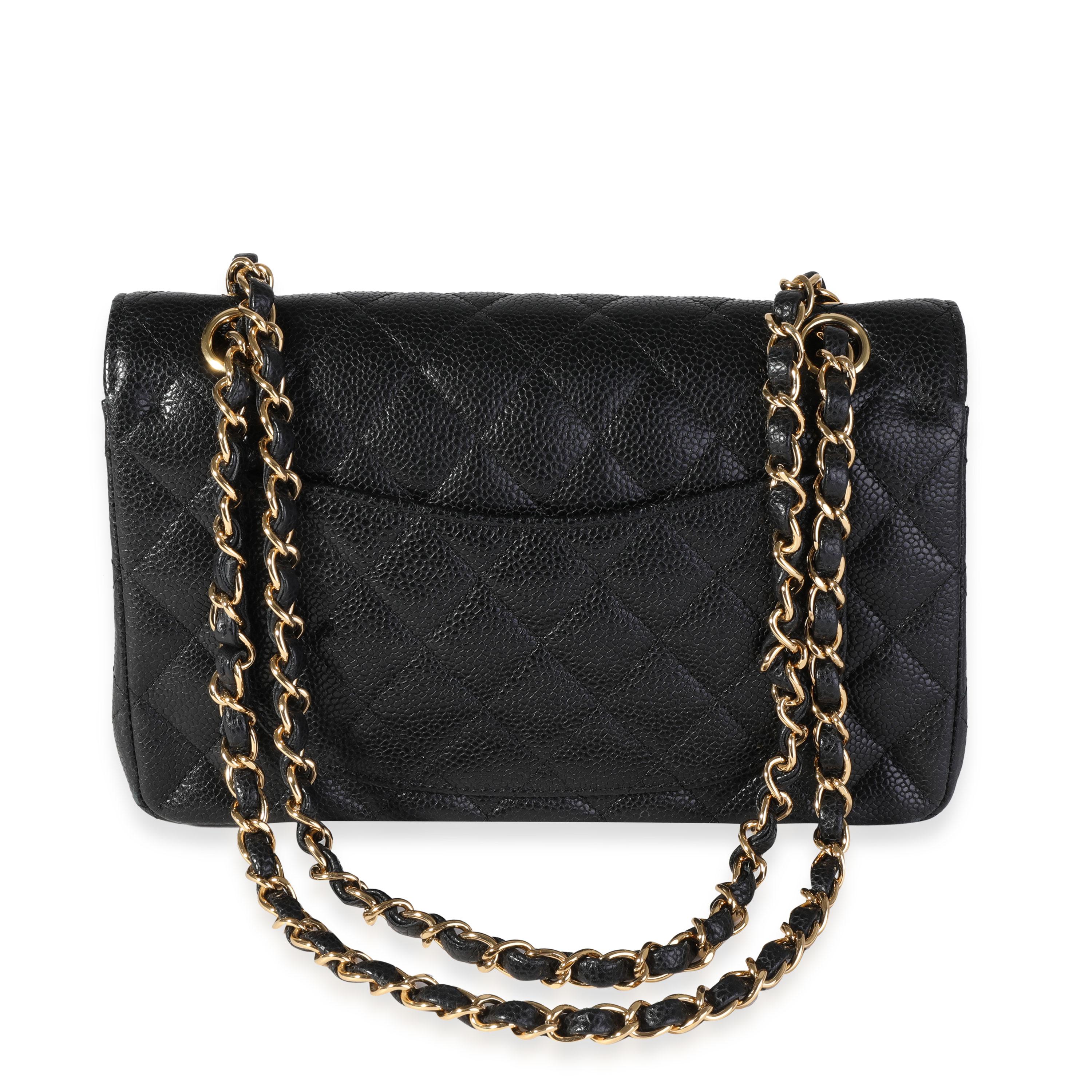 Chanel Black Quilted Caviar Small Classic Double Flap Bag In Excellent Condition In New York, NY