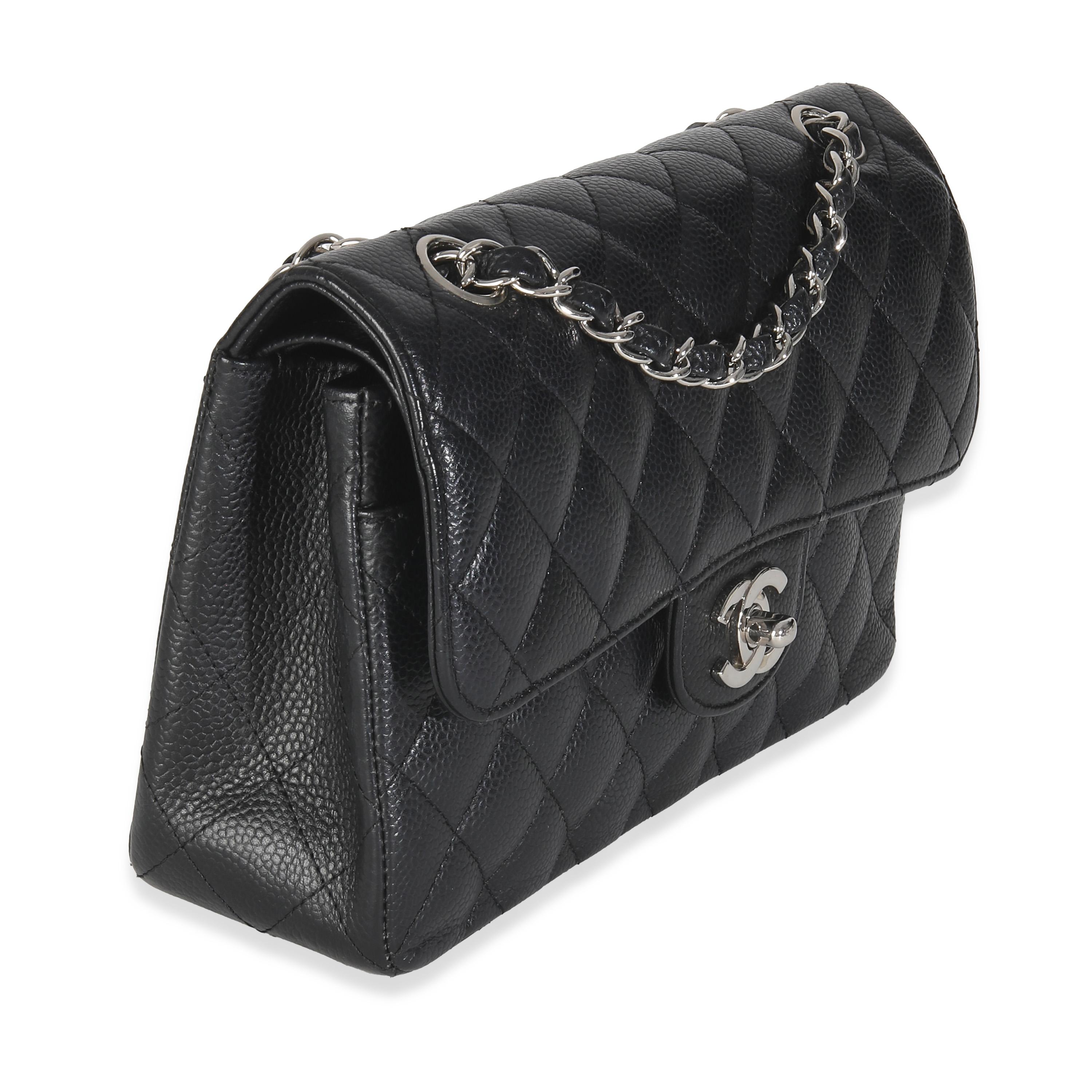 Chanel Black Quilted Caviar Small Classic Double Flap HandBag In Excellent Condition For Sale In New York, NY