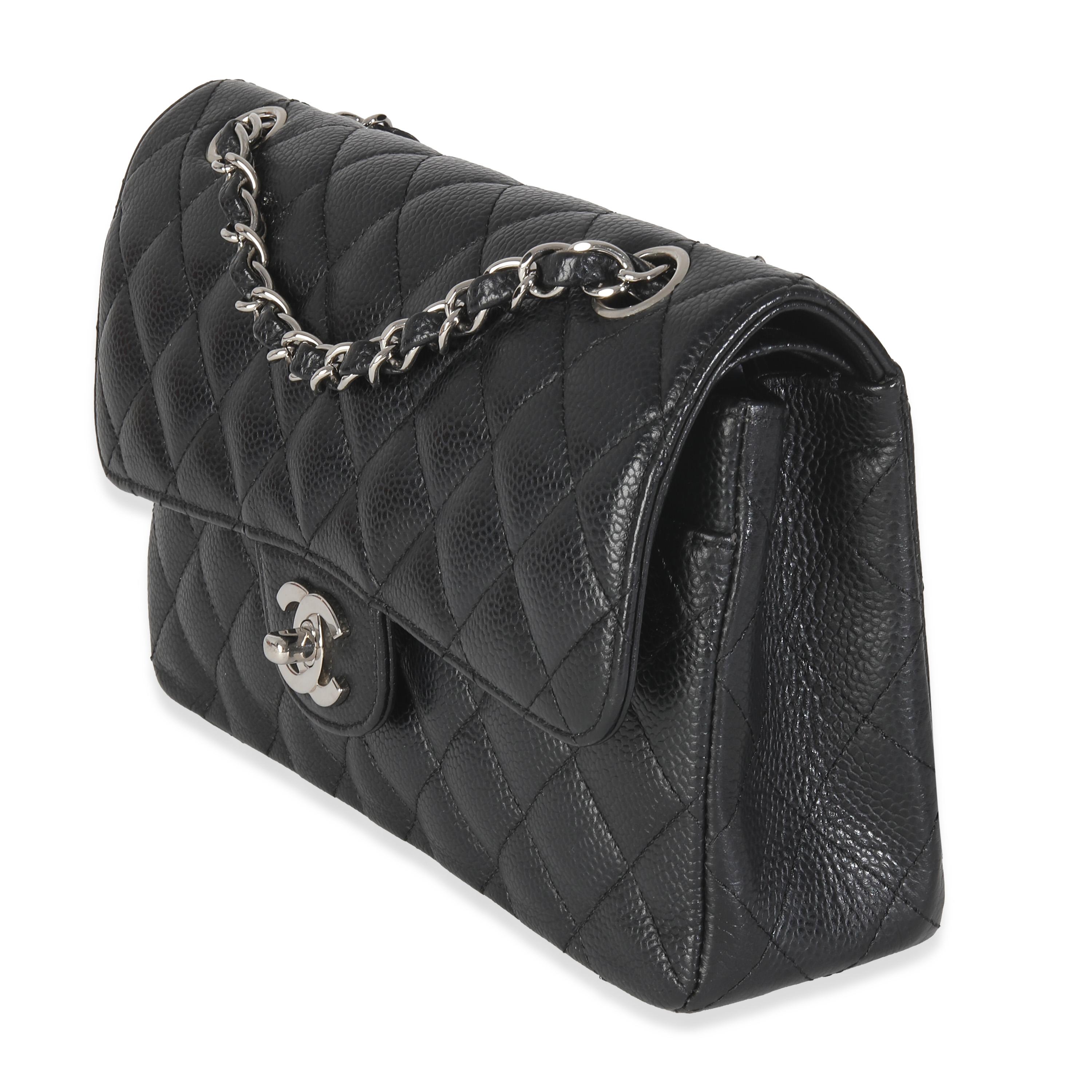 Women's or Men's Chanel Black Quilted Caviar Small Classic Double Flap HandBag For Sale