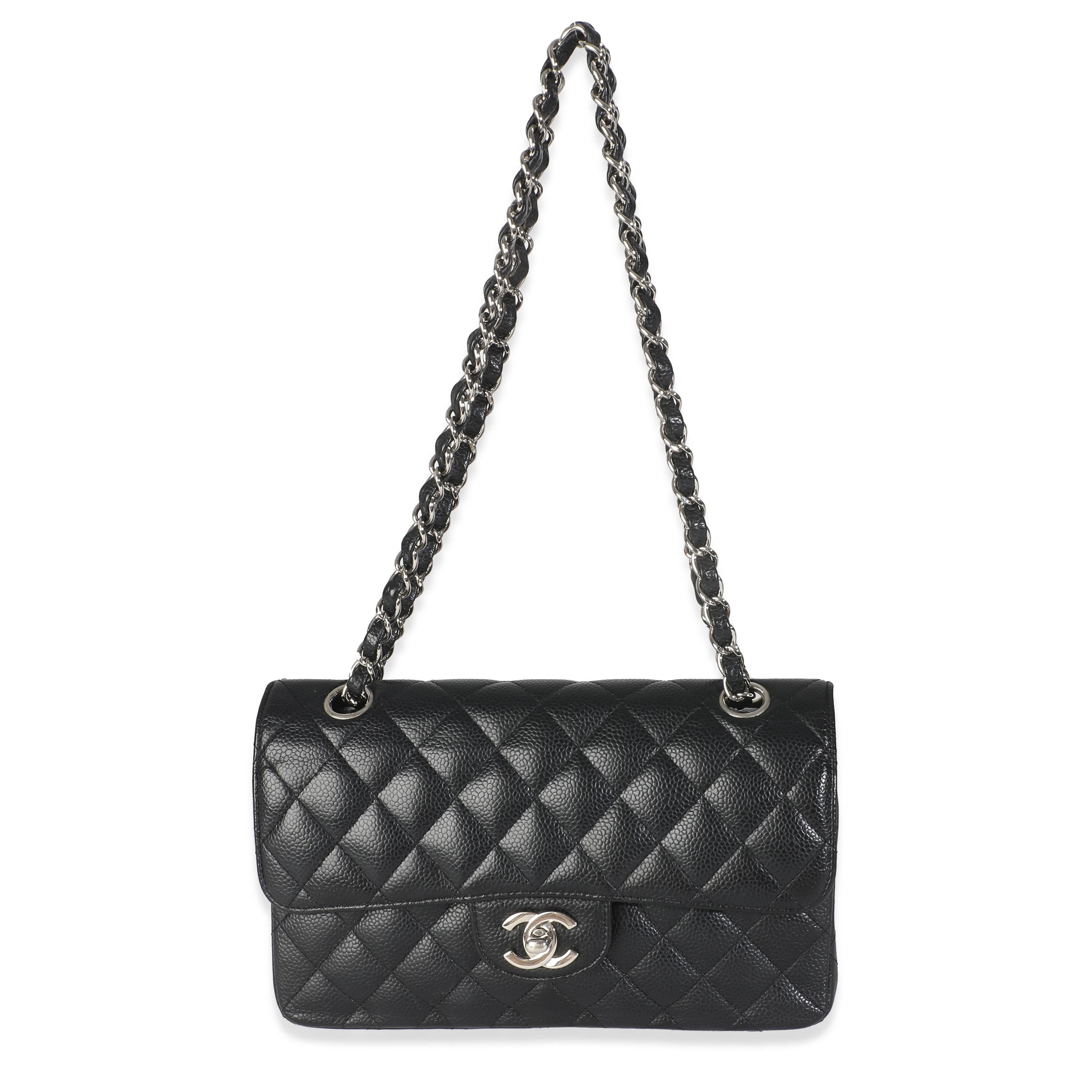 Chanel Black Quilted Caviar Small Classic Double Flap HandBag For Sale 2