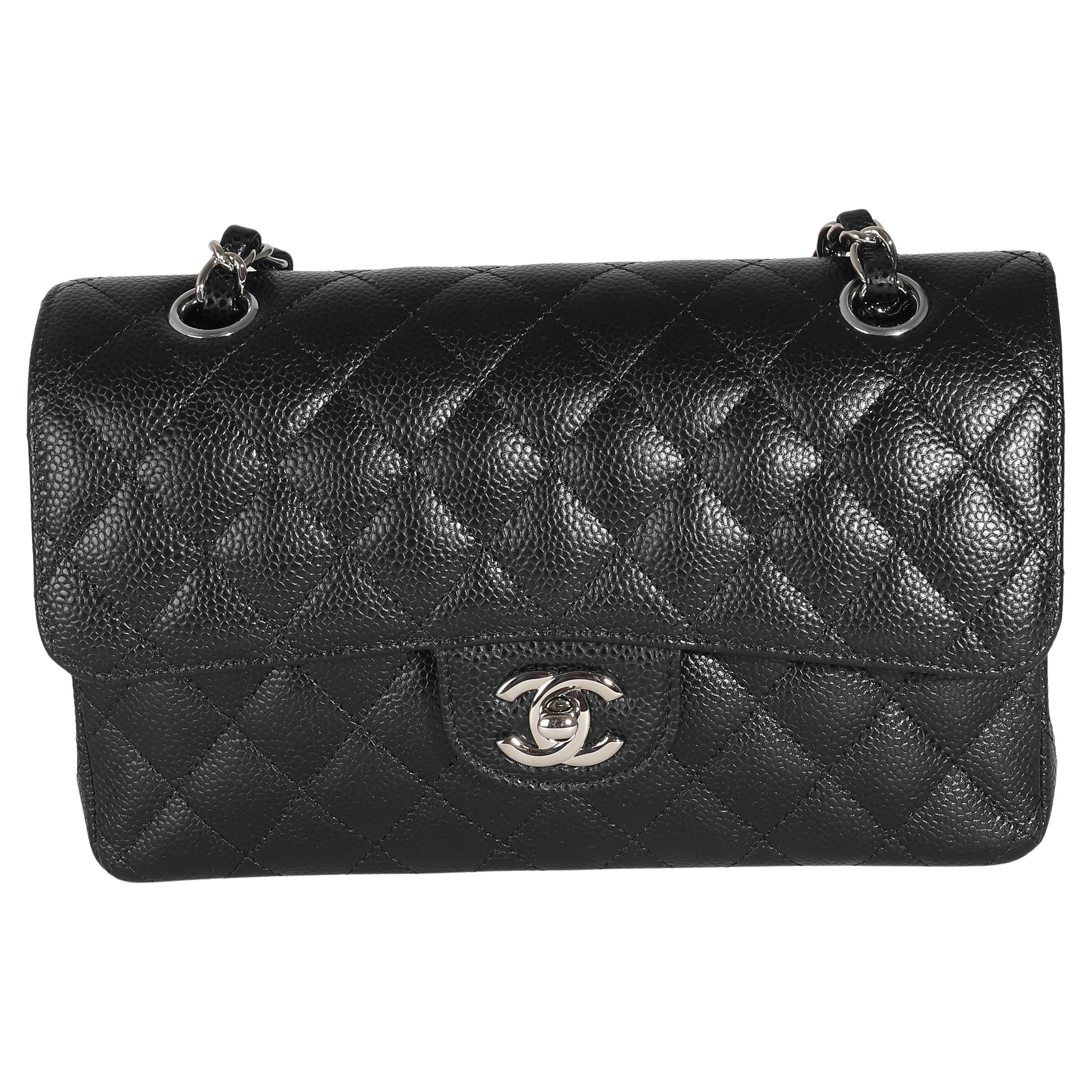 Chanel Black Quilted Caviar Small Classic Double Flap Handtasche
