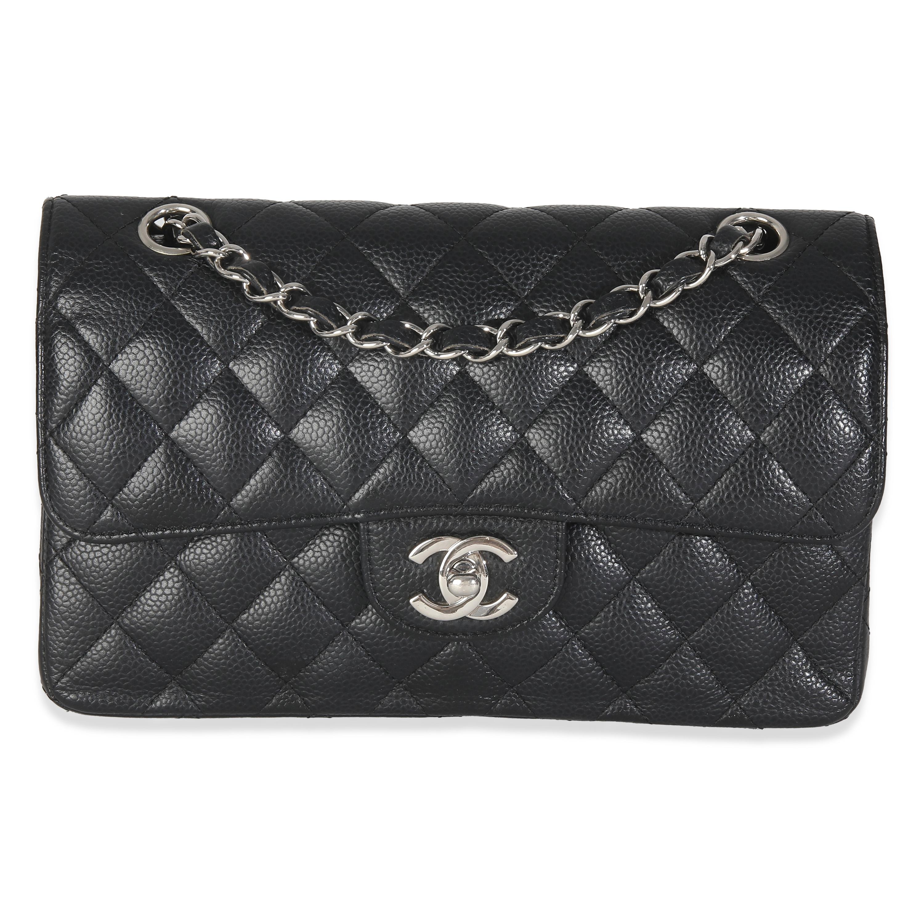 Chanel Black Quilted Caviar Small Classic Double Flap HandBag For Sale