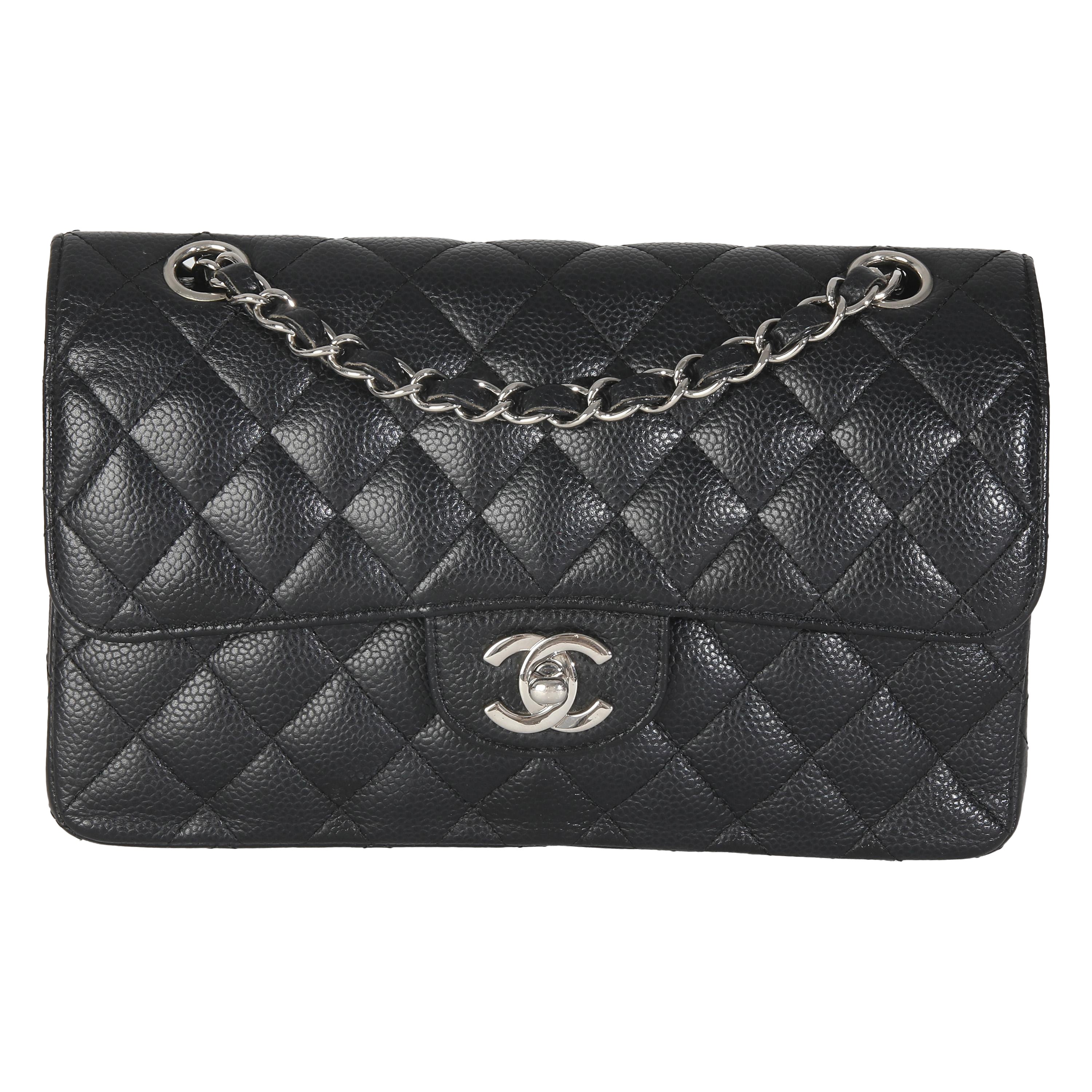 Chanel Black Quilted Caviar Small Classic Double Flap HandBag