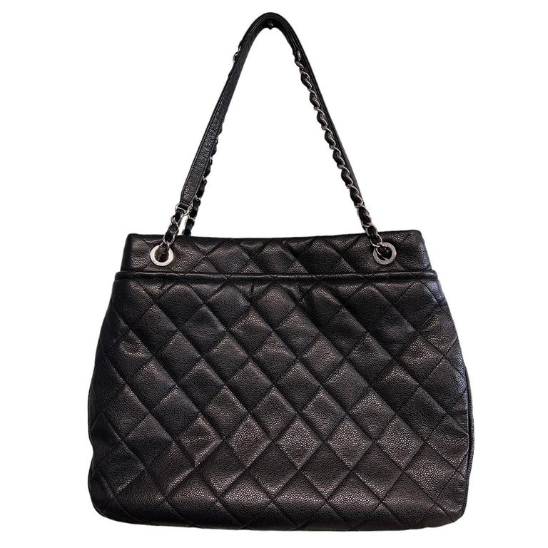 Chanel Black Quilted Caviar Timeless Soft Shopper Tote For Sale at