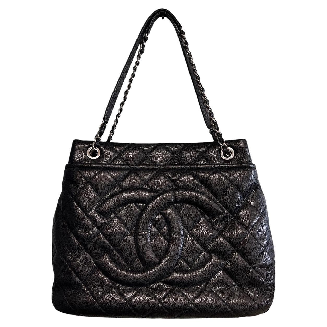 Chanel Black Quilted Caviar Timeless Soft Shopper Tote For Sale at 1stDibs
