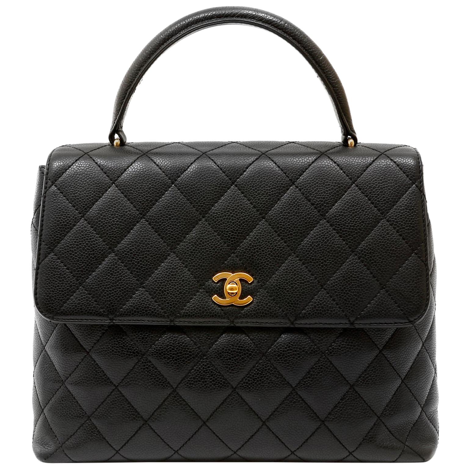 Chanel Black Quilted Caviar Top Handle Bag