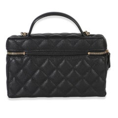 Chanel Black Quilted Caviar Top Handle Slim Vanity With Chain