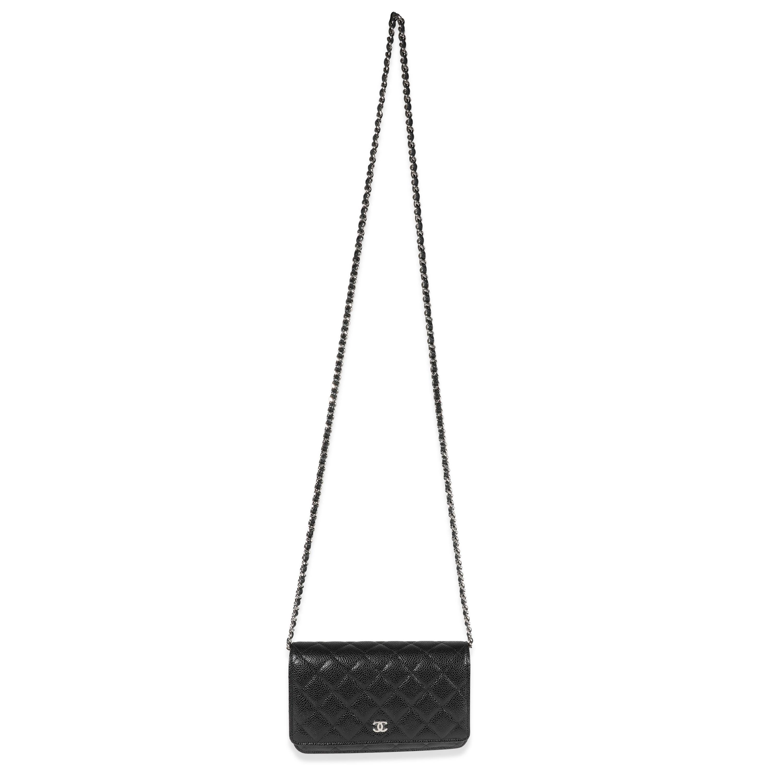 Women's Chanel Black Quilted Caviar Wallet On Chain