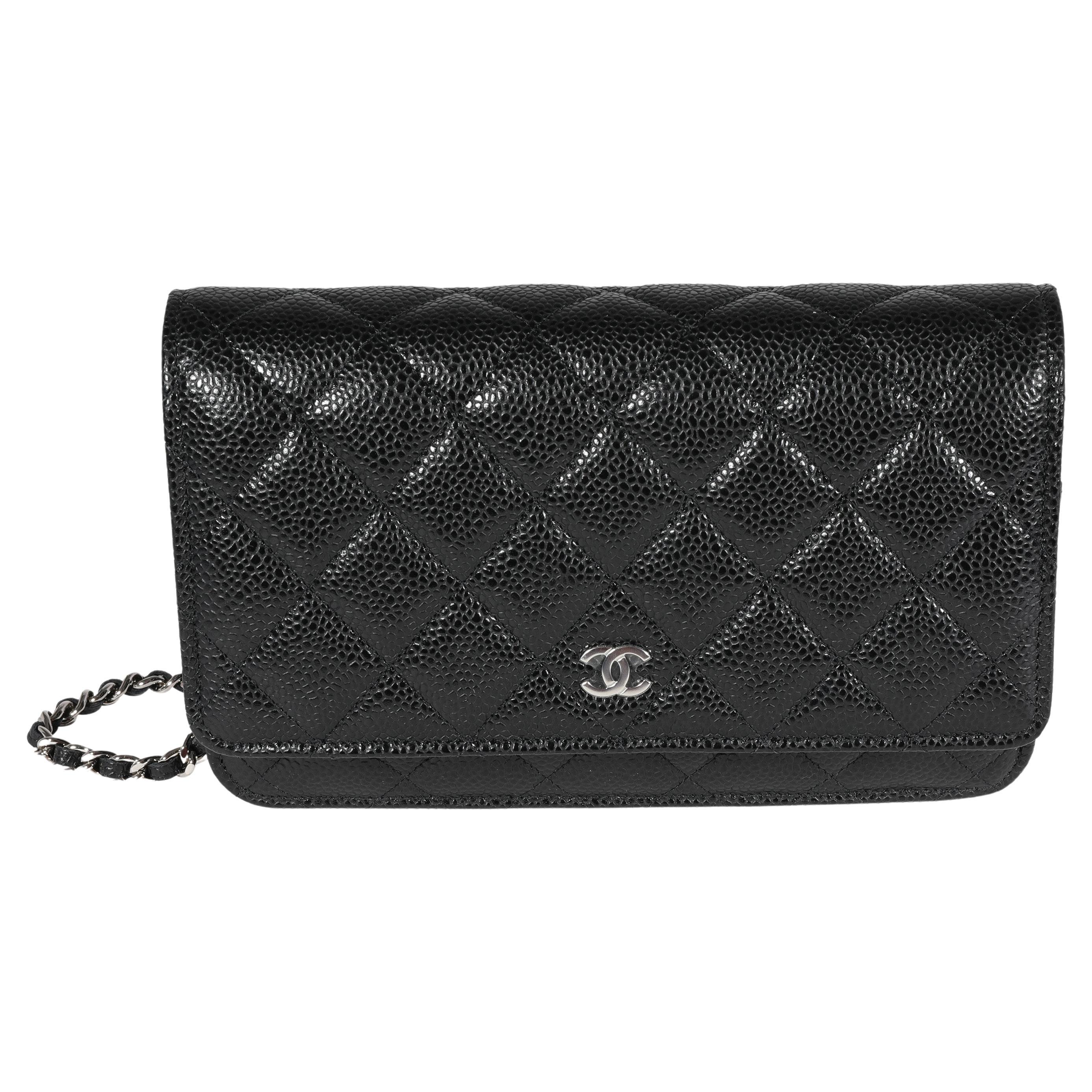 Chanel Black Quilted Caviar Wallet On Chain