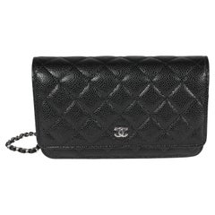 Chanel Black Quilted Caviar Wallet On Chain