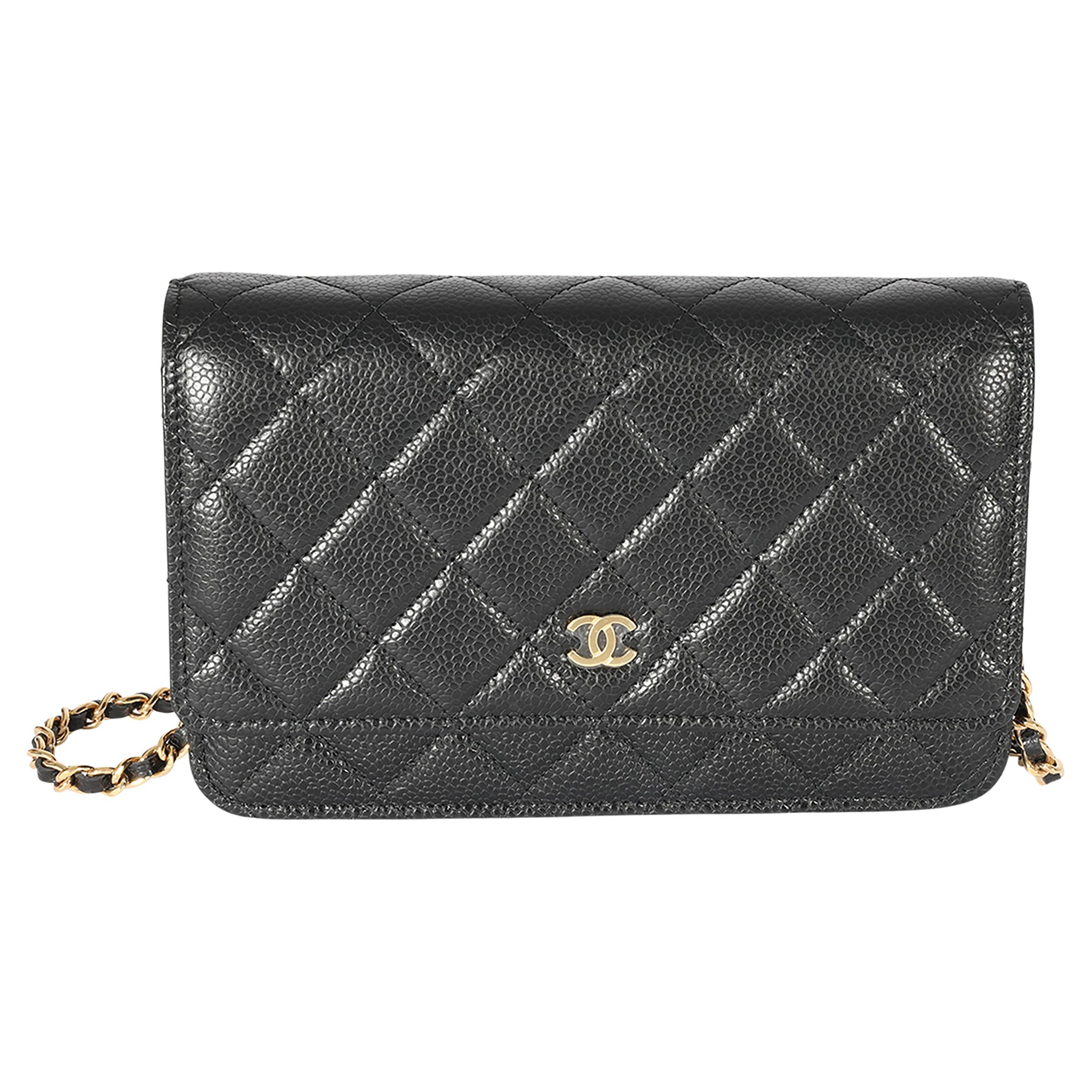 Chanel Black Quilted Caviar Wallet On Chain For Sale at 1stDibs