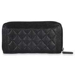 Chanel Black Quilted Caviar Zip Around Boy Long Wallet
