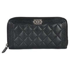 Chanel Black Quilted Caviar Zip Around Boy Long Wallet