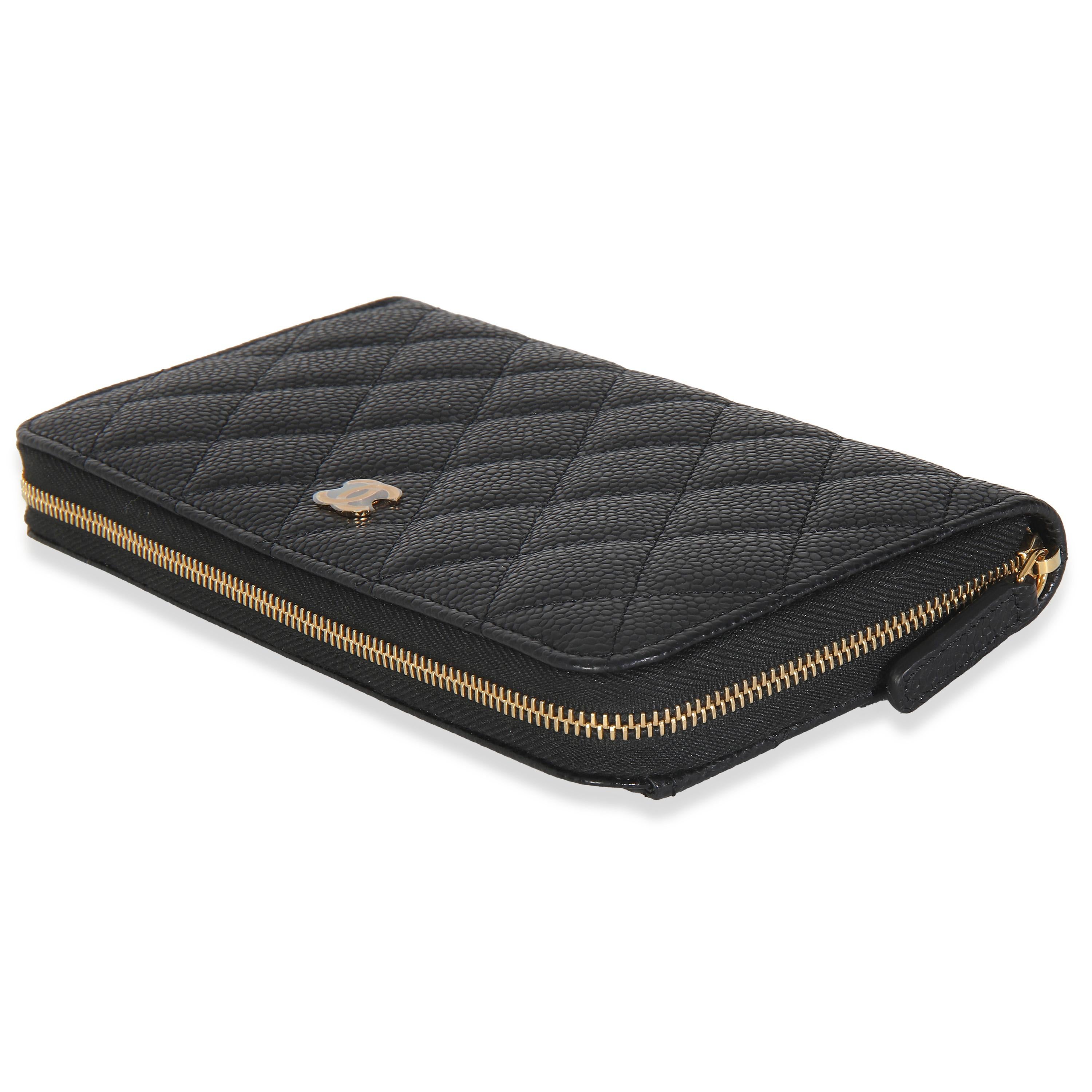 Chanel Black Quilted Caviar Zip Around L-Gusset Wallet For Sale 1