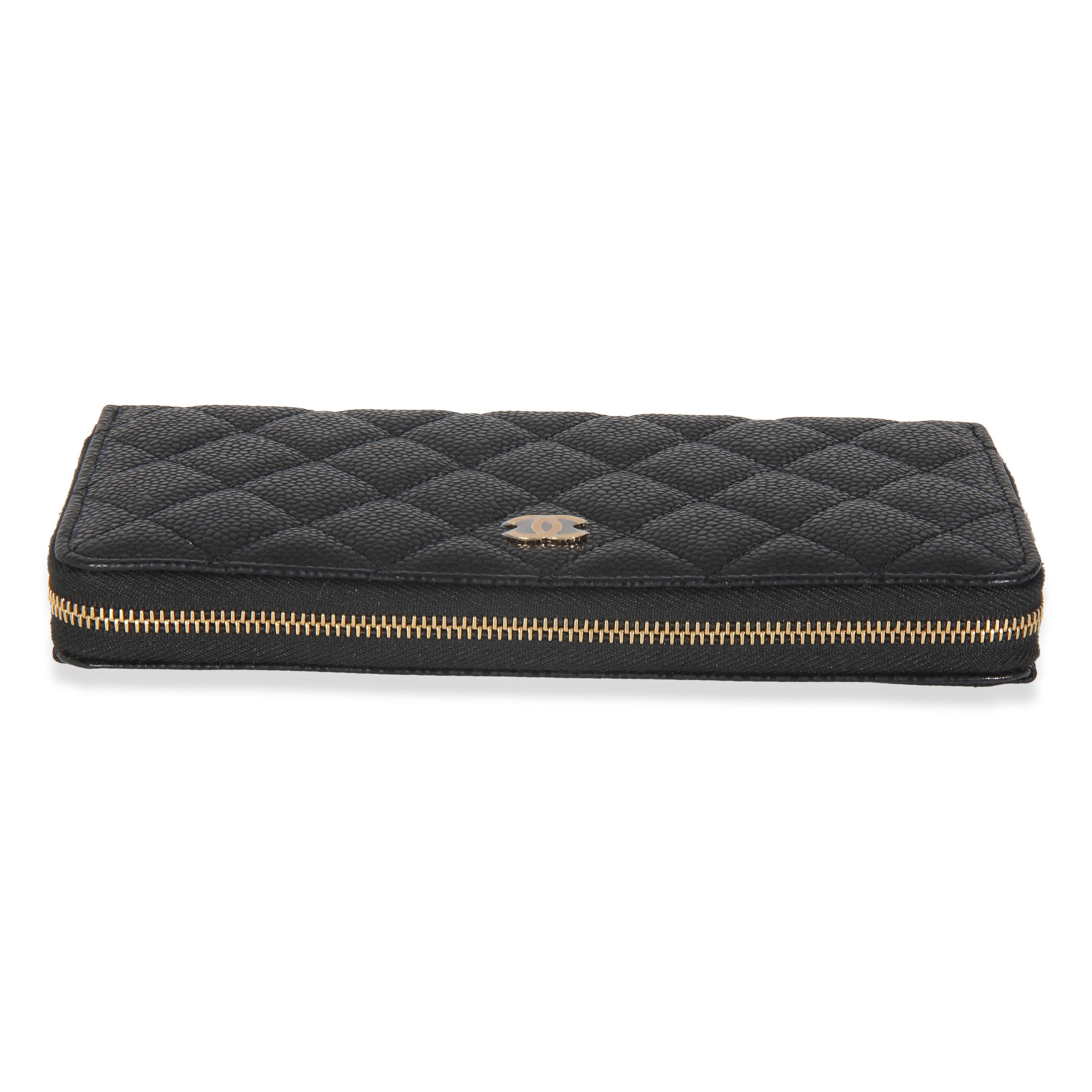 Chanel Black Quilted Caviar Zip Around L-Gusset Wallet For Sale 4
