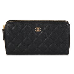 Chanel Black Quilted Caviar Zip Around L-Gusset Wallet