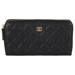 Chanel Black Quilted Caviar Zip Around L-Gusset Wallet