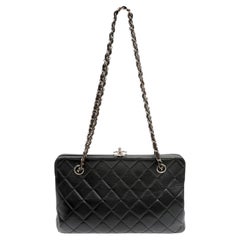 Chanel Black Quilted CC Kisslock Bag Lambskin Leather w SH