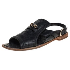Chanel Black Quilted Chain Link Slingback Flats Size 37.5
