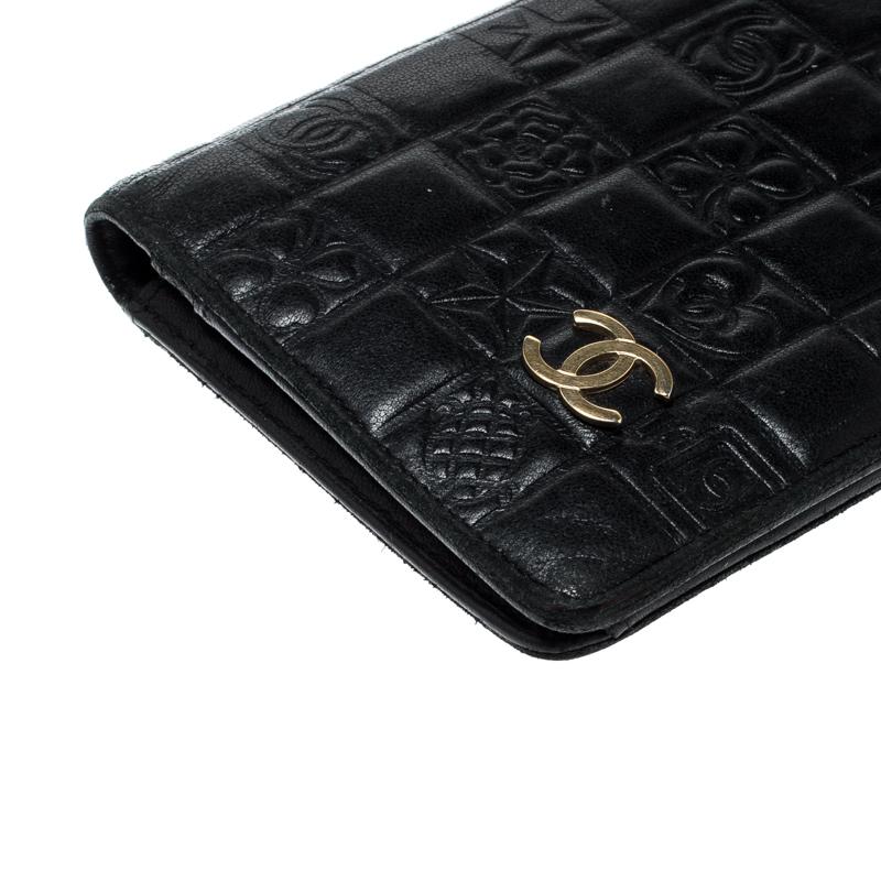 Portafoglio CC in pelle Chanel nero trapuntato con icona Charm 7