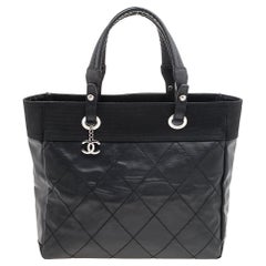 Chanel Black Quilted Coated Canvas And Canvas Paris Biarritz XL Tote