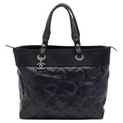 Chanel Black Quilted Coated Canvas Paris Biarritz Bag