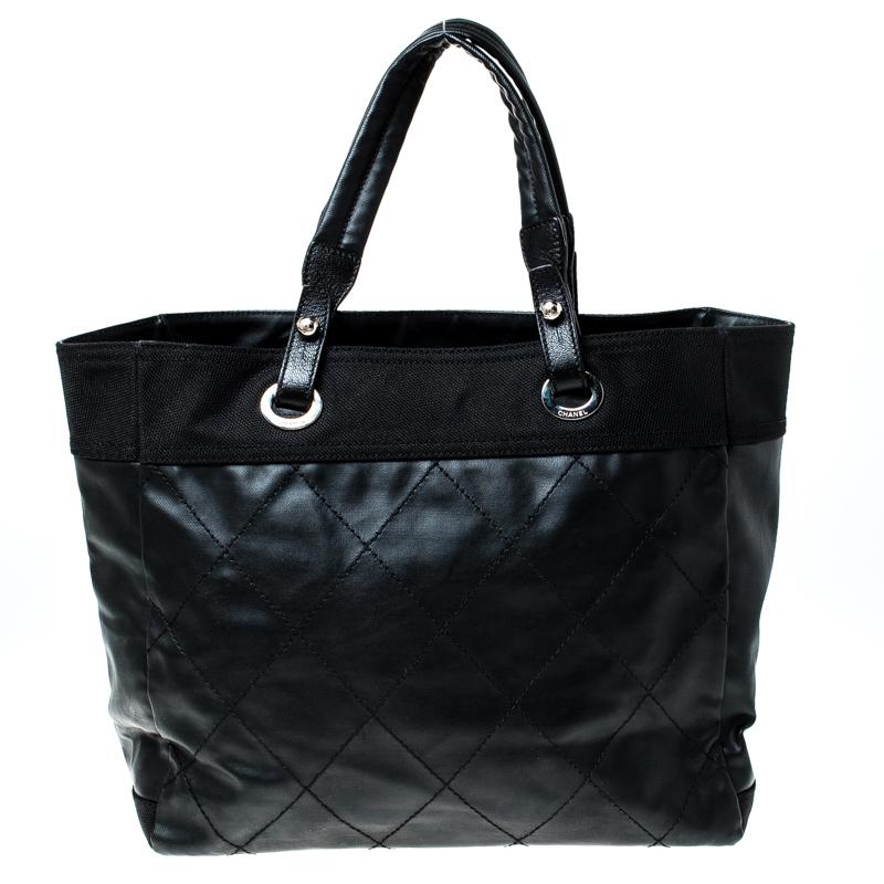 Chanel Black Quilted Coated Canvas Paris Biarritz Grand Shopper Tote 3