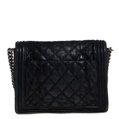 Chanel Black Quilted Crackled Nubuck Leather Large Boy Bag