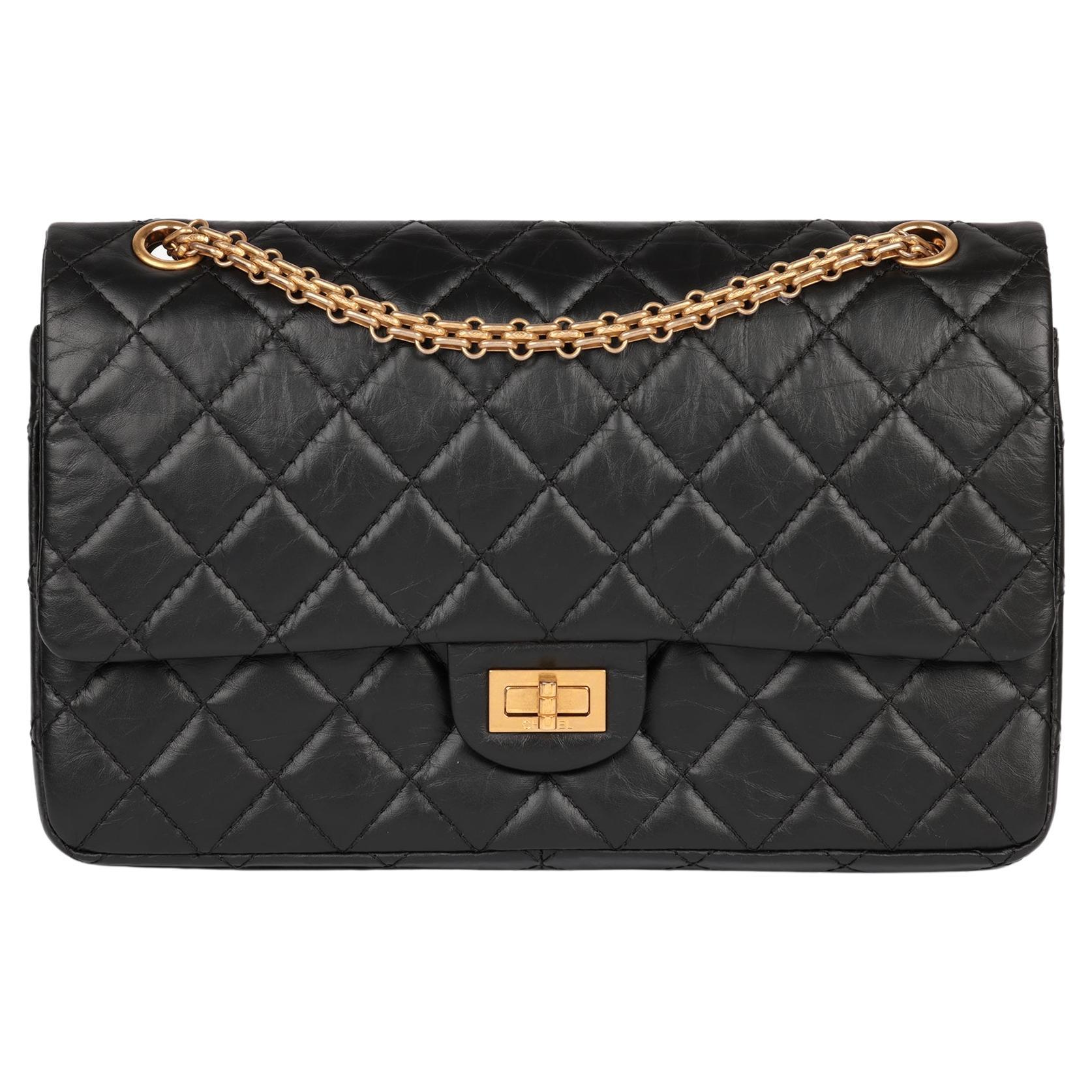 Chanel Black Quilted Crinkled Calfskin Leather 226 2.55 Reissue Double Flap Bag For Sale