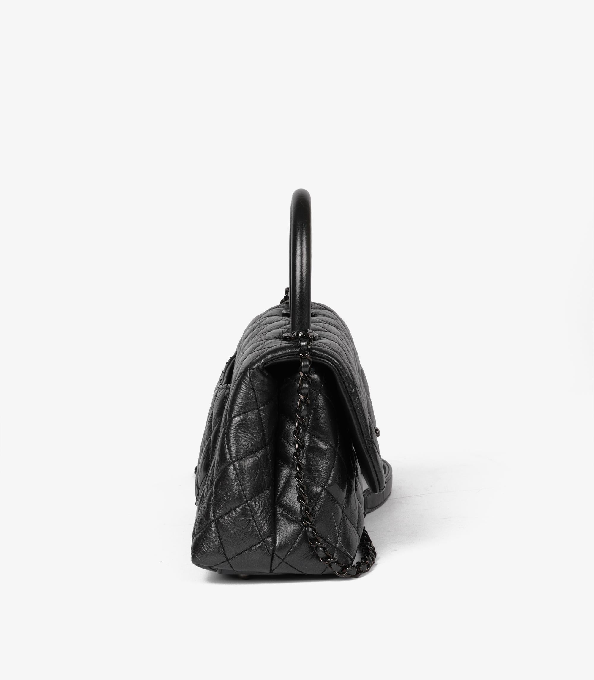 Women's or Men's Chanel Black Quilted Crinkled Calfskin Leather SO Black Small Coco Top Handle
