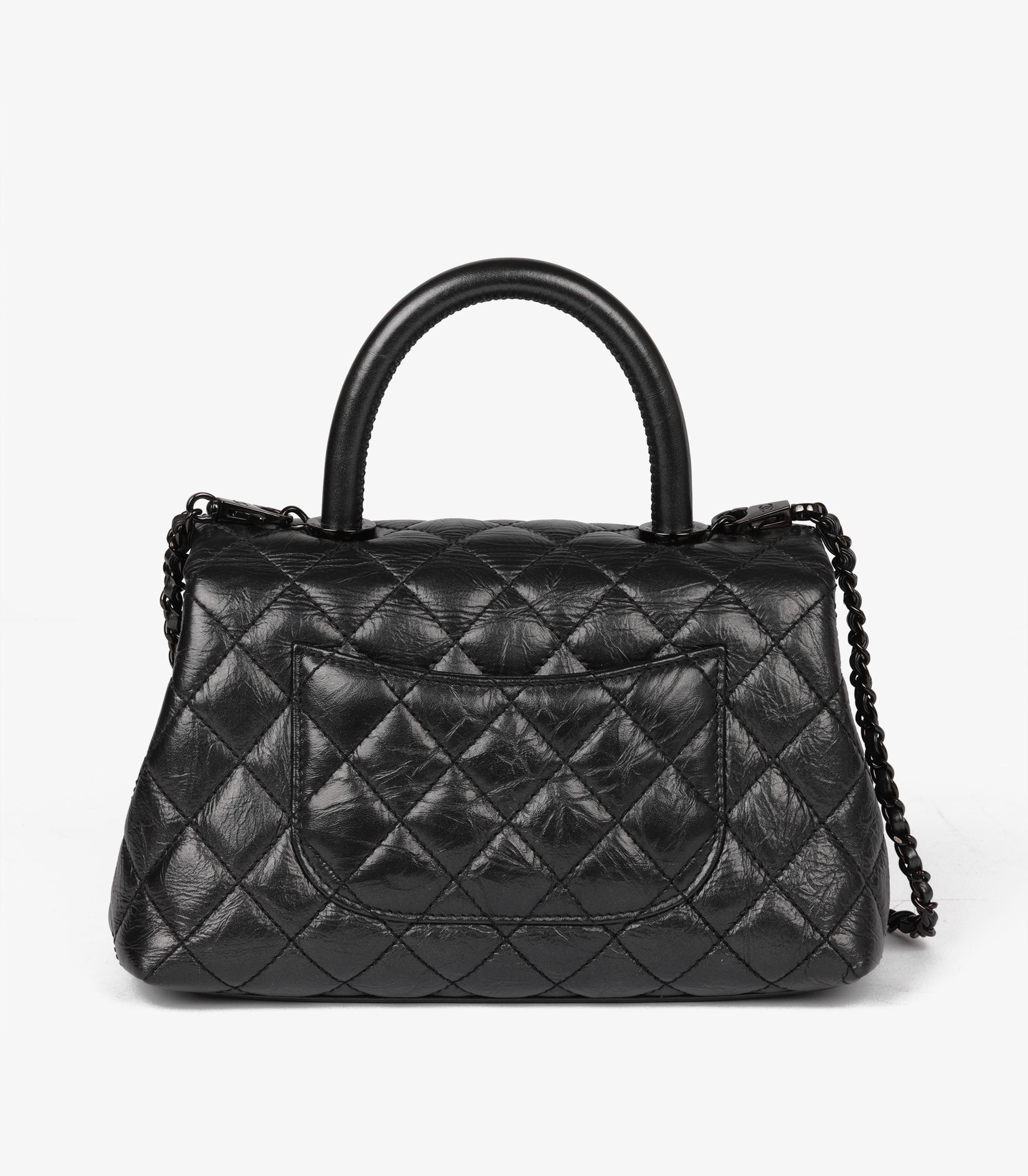 Chanel Black Quilted Crinkled Calfskin Leather SO Black Small Coco Top Handle 1