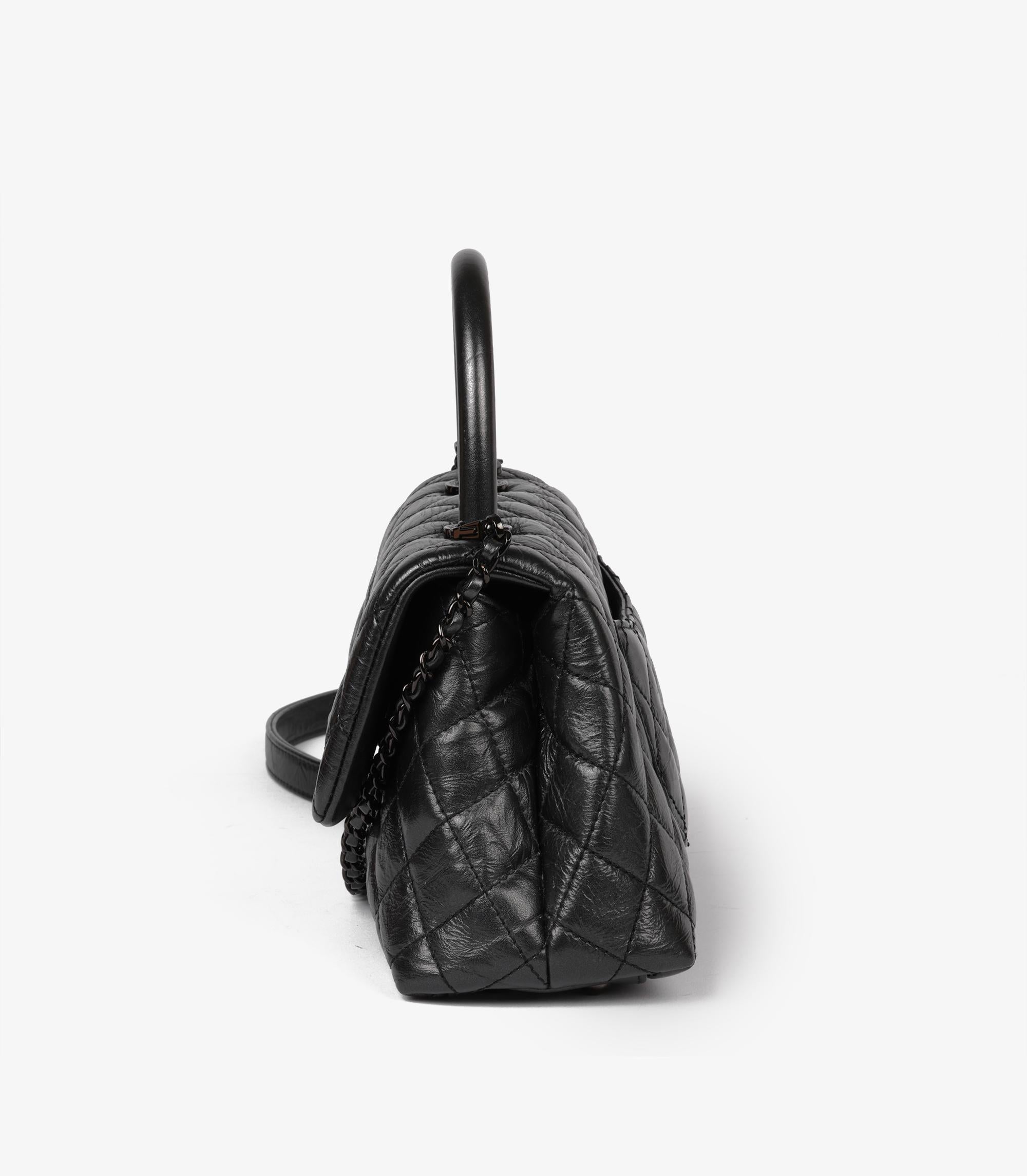 Chanel Black Quilted Crinkled Calfskin Leather SO Black Small Coco Top Handle 2