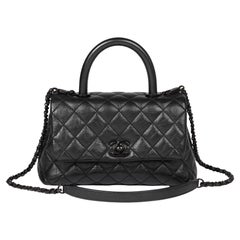 Chanel Black Quilted Crinkled Calfskin Leather SO Black Small Coco Top Handle