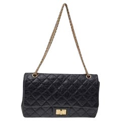 Chanel Black Quilted Crinkled Leather 227 Classic Reissue 2.55 Double Flap Bag