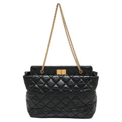 Chanel Black Quilted Crinkled Leather Reissue 2.55 Grand Shopping Bag