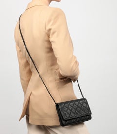 Chanel Black Quilted Crumpled Calfskin Leather SO Black Wallet-On-Chain WOC