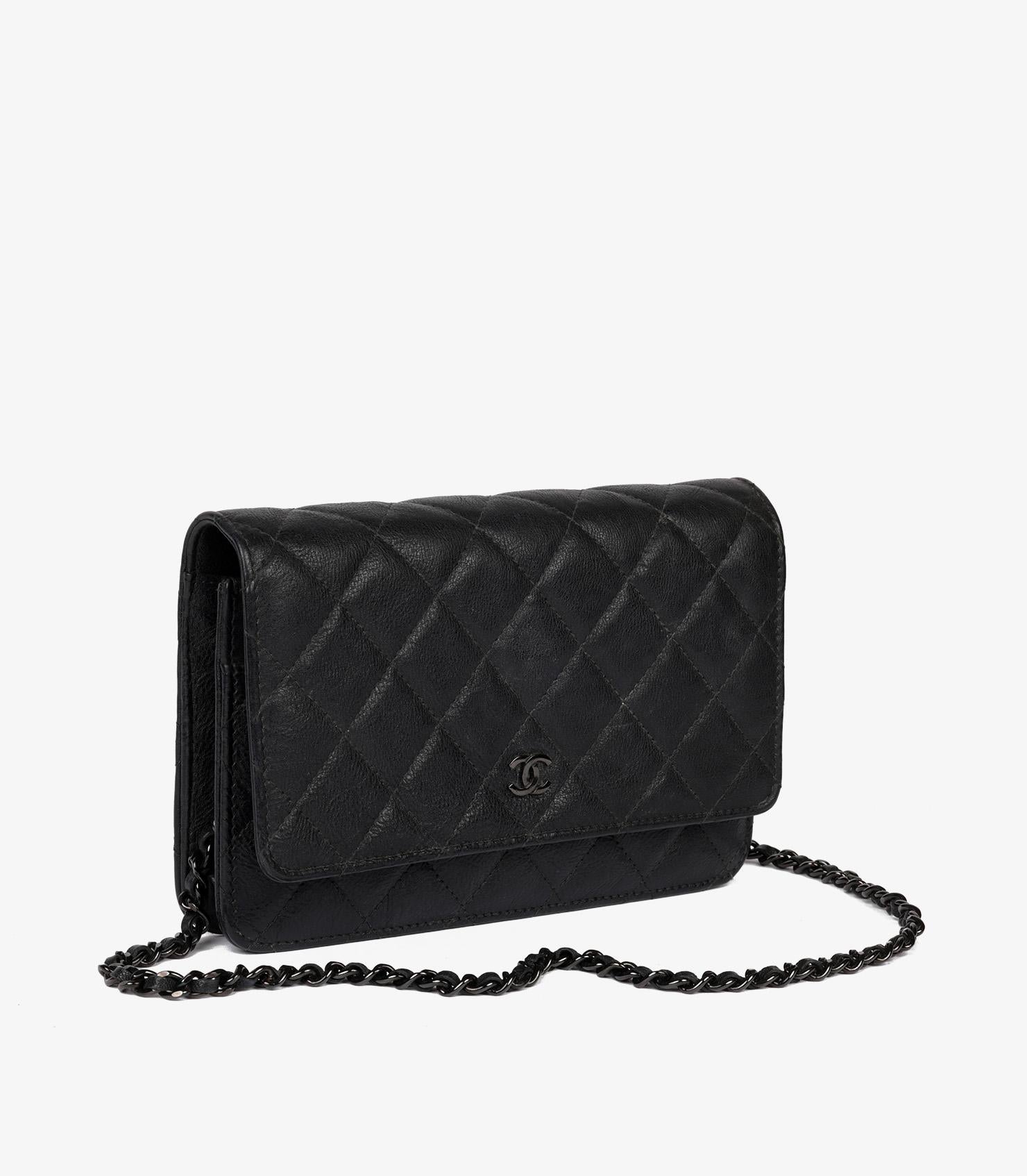 Chanel Black Quilted Crumpled Calfskin Leather SO Black Wallet-On-Chain WOC In Excellent Condition In Bishop's Stortford, Hertfordshire