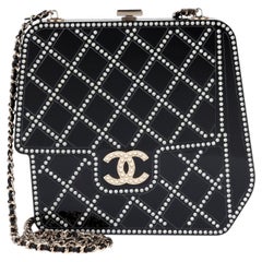 Chanel Black Quilted Crystalised & Pearl Embellished Textured Mini Flap Bag