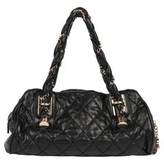 CHANEL Black Quilted Distressed Lambskin Lady Braid Bowler  