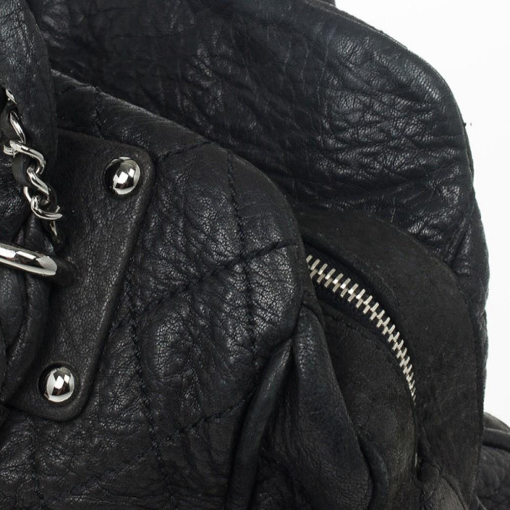 Chanel Black Quilted Distressed Leather Lady Braid Bowler Bag 8