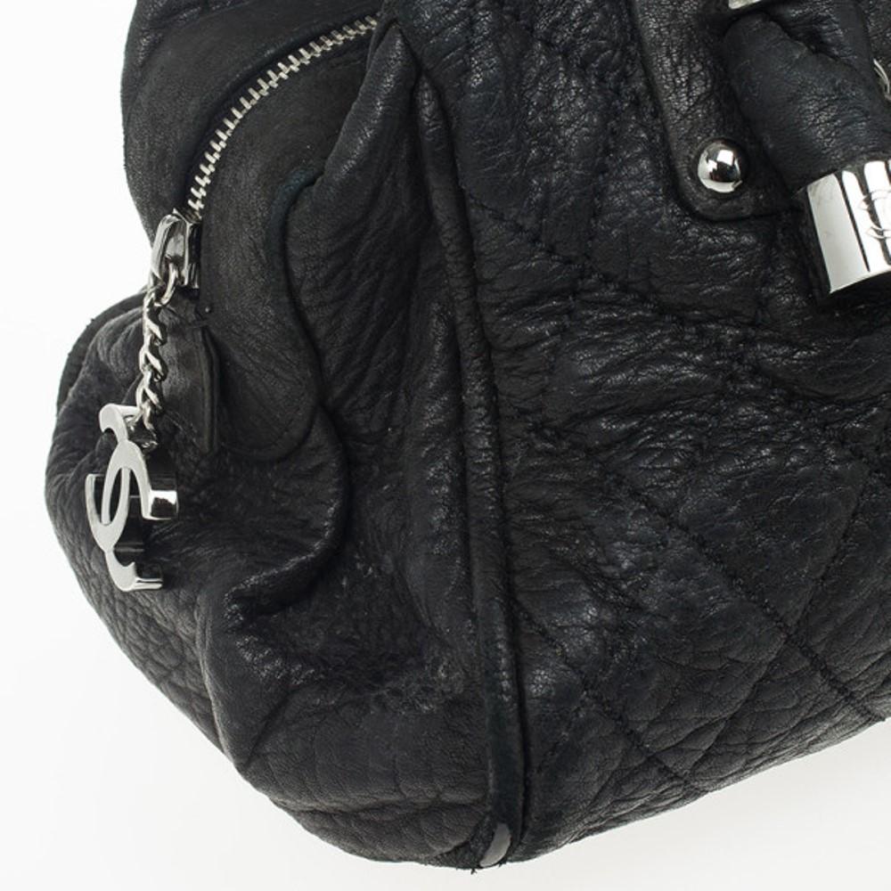 Chanel Black Quilted Distressed Leather Lady Braid Bowler Bag 9
