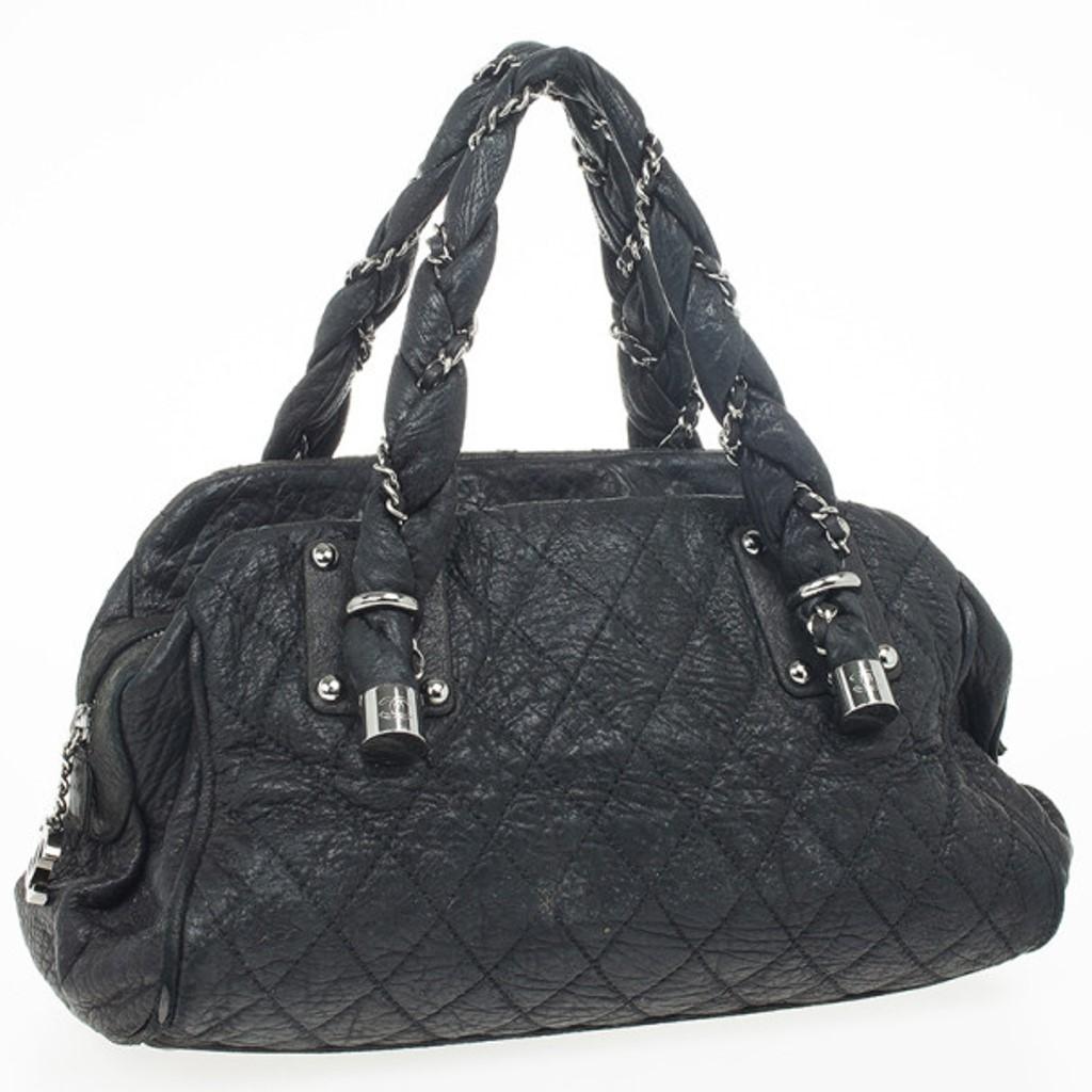 Women's Chanel Black Quilted Distressed Leather Lady Braid Bowler Bag