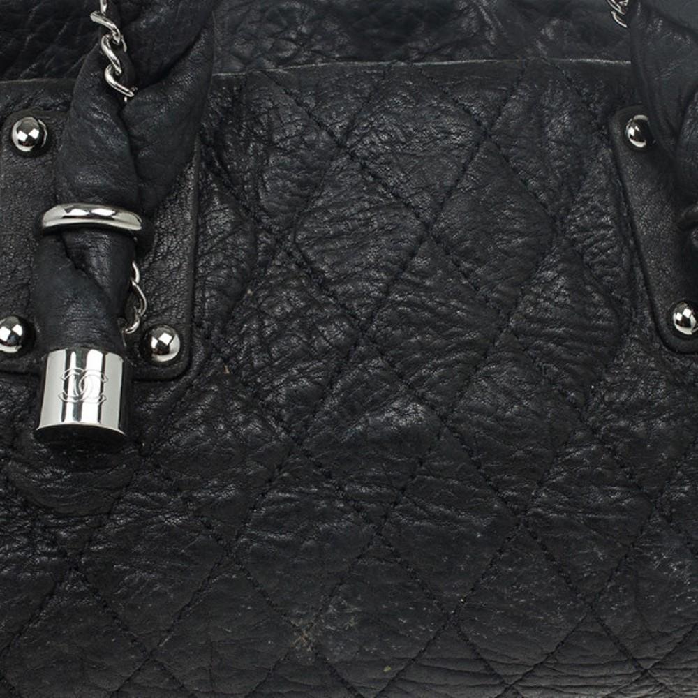 Chanel Black Quilted Distressed Leather Lady Braid Bowler Bag 4