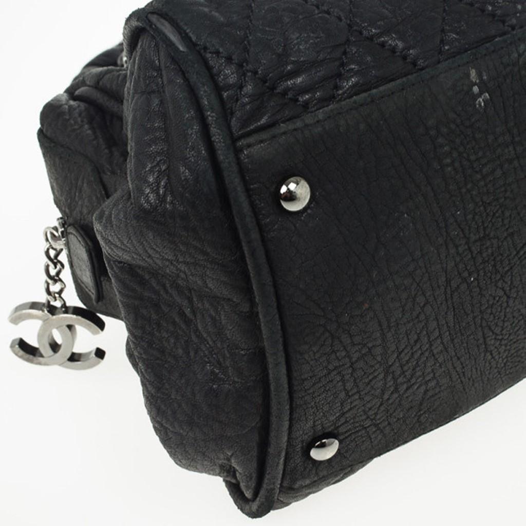 Chanel Black Quilted Distressed Leather Lady Braid Bowler Bag 5