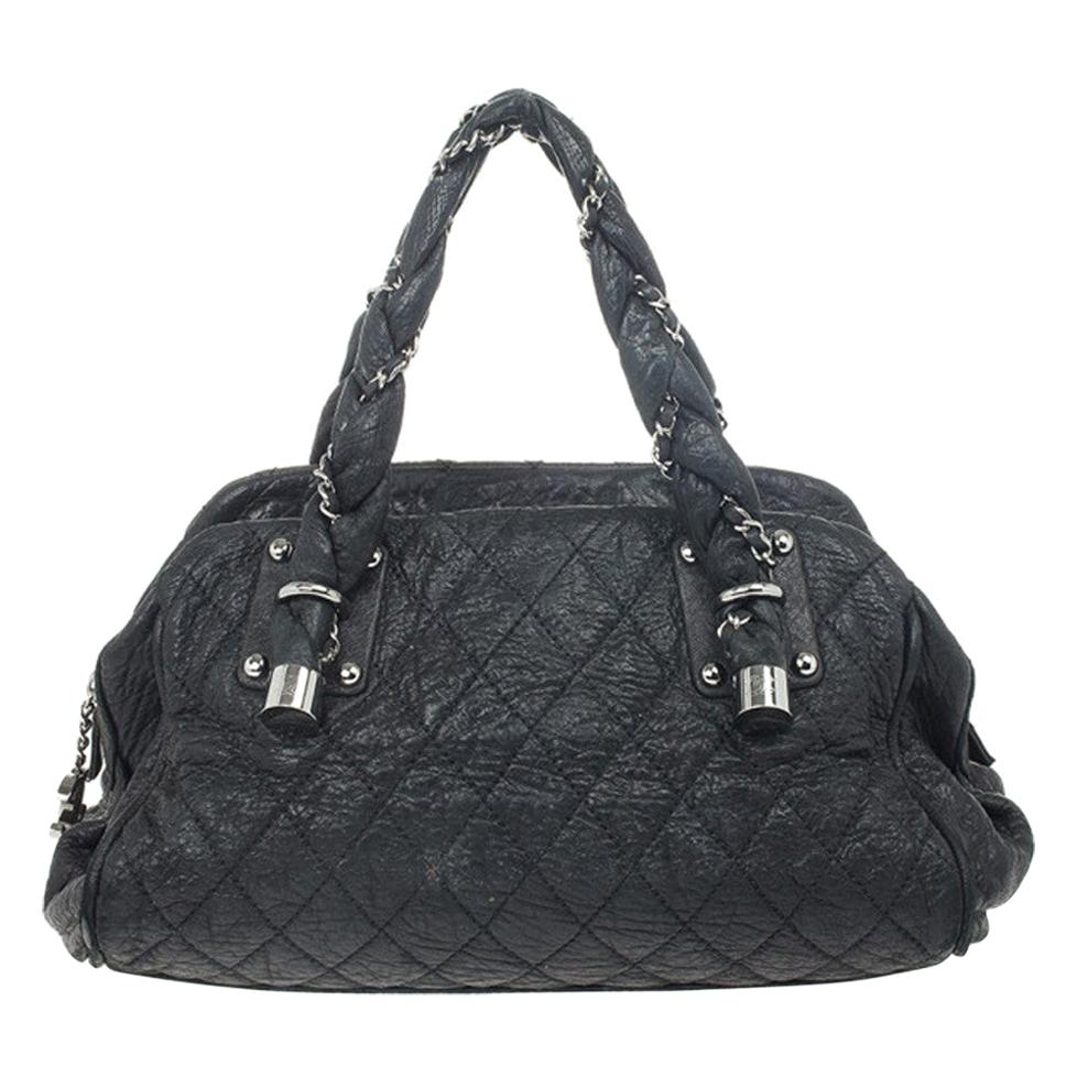 Chanel Black Quilted Distressed Leather Lady Braid Bowler Bag